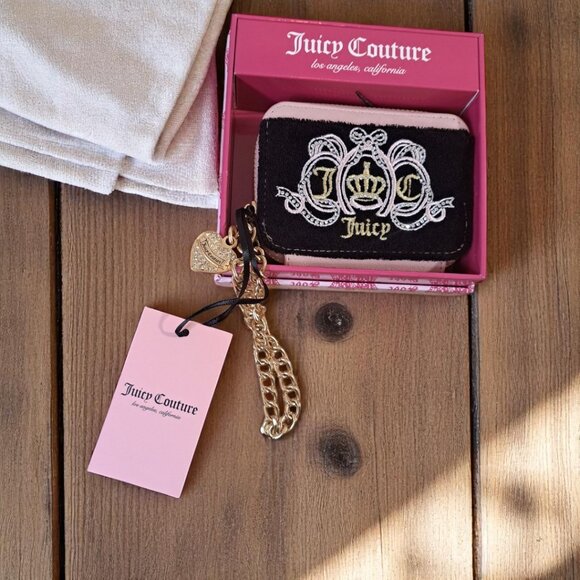 Juicy Couture Lovers Club Square Zip Wallet Black & Pink NWT - Picture 8 of 10
